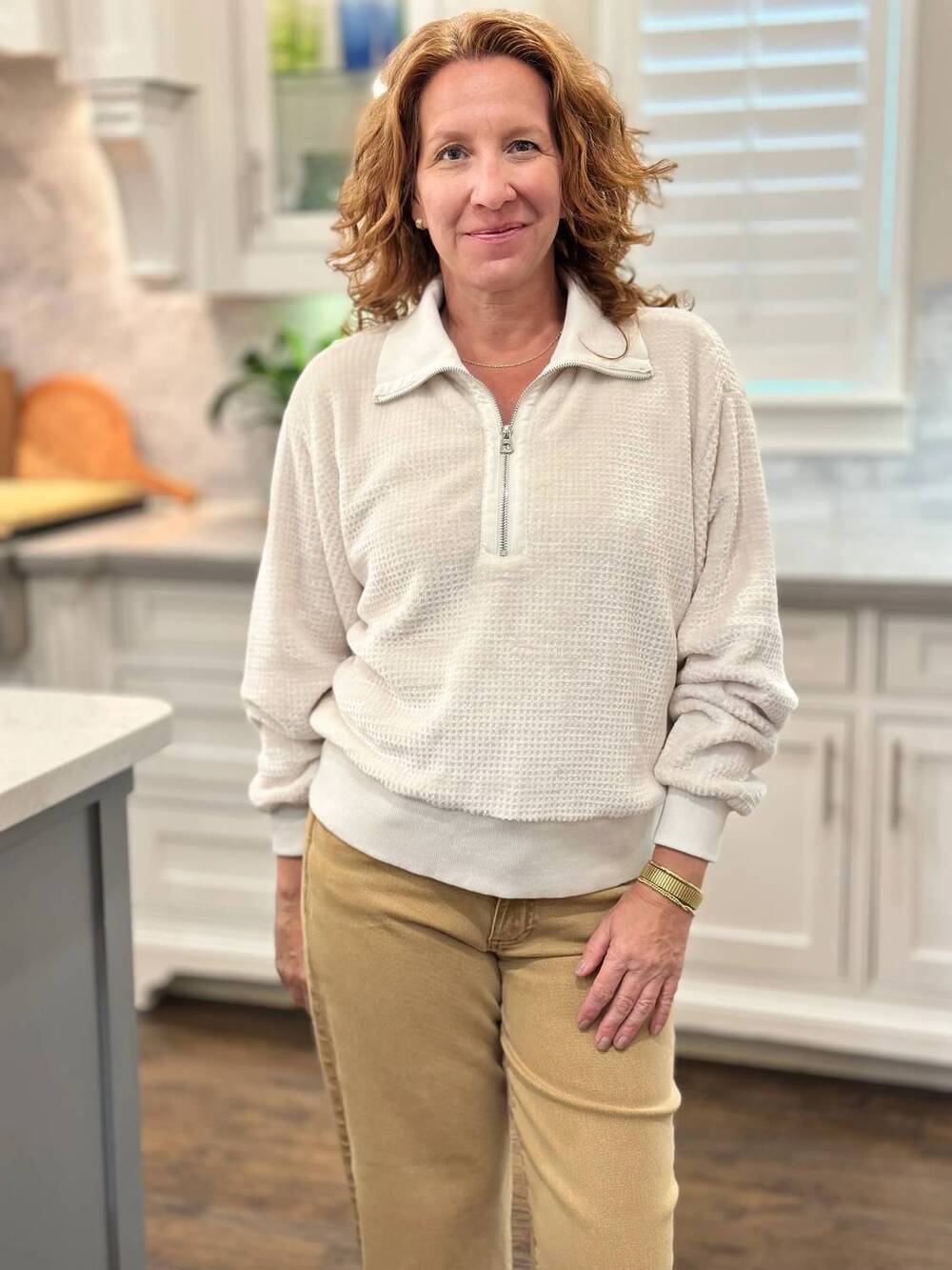 NEW DYLAN skylar half zip sweatshirt in winter white